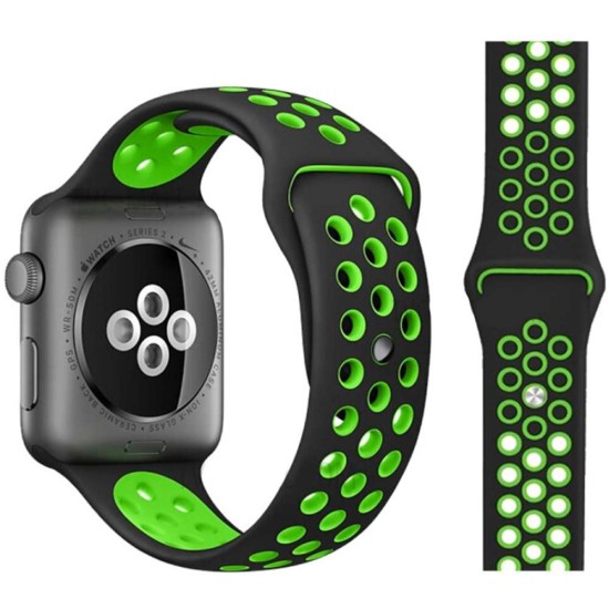 SILKASE Curea Sport Silicon Lichid Apple Watch 49/46/45/44/42mm (Ultra 3-1/Seria 11-1/SE), Negru/Verde Neon (Apple, W1006) by www.silkase.ro