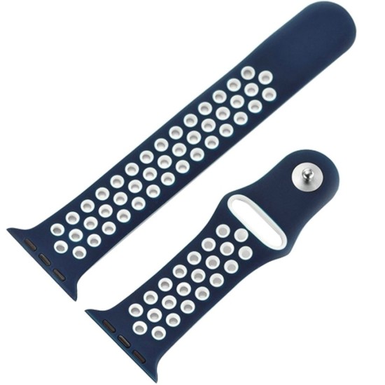 Curea SILKASE pentru Apple iWatch, Sport Liquid silicone, 42/44/45mm, albastru inchis/alb (SILKASE, Apple) by www.silkase.ro SILKASE Curea Sport Silicon Lichid Apple Watch 49/46/45/44/42mm (Ultra 3-1/Seria 11-1/SE), Albastru Închis/Alb (Apple, W1023) by www.silkase.ro