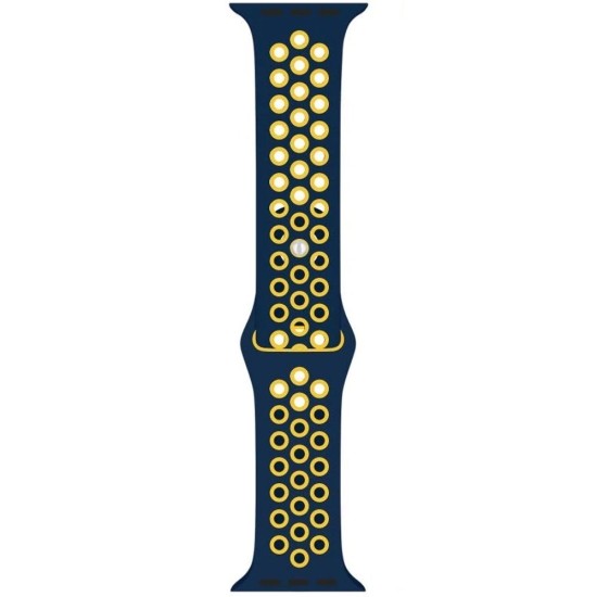 Curea SILKASE pentru Apple iWatch, Sport Liquid silicone, 42/44/45mm, albastru inchis/galben (SILKASE, Apple) by www.silkase.ro SILKASE Curea Sport Silicon Lichid Apple Watch 49/46/45/44/42mm (Ultra 3-1/Seria 11-1/SE), Albastru Închis/Galben (Apple, W1024) by www.silkase.ro