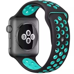 SILKASE Curea Sport Silicon Lichid Apple Watch 49/46/45/44/42mm (Ultra 3-1/Seria 11-1/SE), Negru/Albastru Cyan SILKASE Curea Sport Silicon Lichid Apple Watch 49/46/45/44/42mm (Ultra 3-1/Seria 11-1/SE), Negru/Albastru Cyan