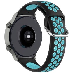 SILKASE Curea Sport Silicon Lichid Smartwatch (20mm), Negru/Albastru Cyan