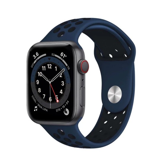SILKASE Curea Sport Silicon Lichid Apple Watch 49/46/45/44/42mm (Ultra 3-1/Seria 11-1/SE), Albastru Navy/Negru (Apple, W0840) by www.silkase.ro