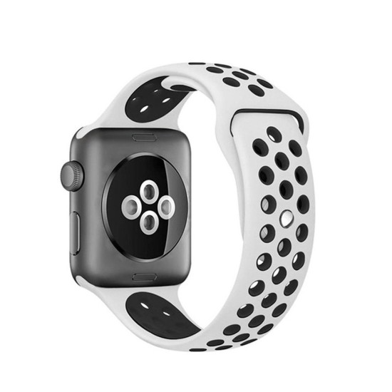 Curea SILKASE pentru Apple iWatch, Sport Liquid silicone, 38/40/41mm, alb/negru (SILKASE, Apple) by www.silkase.ro SILKASE Curea Silicon Lichid Apple Watch 42/41/40/38mm (Seria 11/SE), Alb/Negru (Apple, W1144) by www.silkase.ro