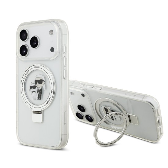 Husa Karl Lagerfeld Ringstand Karl and Choupette MagSafe pentru iPhone 17 Pro alb (iPhone 17 Pro, KLHMP17LHMRSKCH) by www.silkase.ro