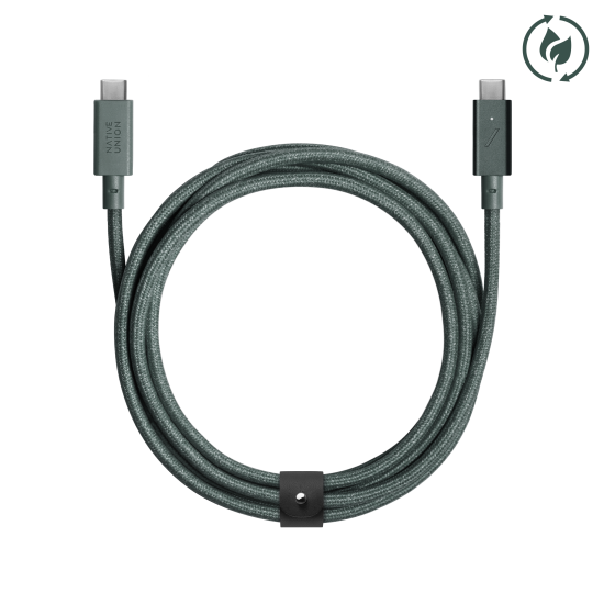 Cablu pentru incarcare si transfer de date Native Union Belt Pro, 2x USB-C, 240W, 2.4m, Verde (iPhone 17 Pro Max, BELT-PRO2-GRN-NP) by www.silkase.ro