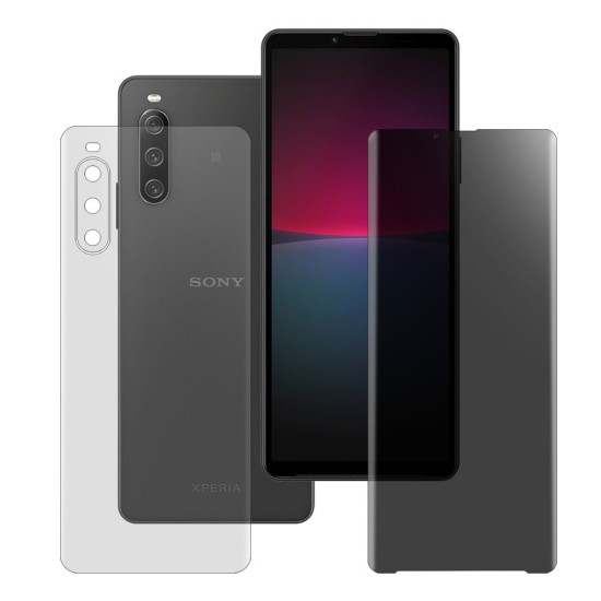 Set 2 folii mixte SILKASE pentru Sony Xperia 10 IV, ecran privacy mat/spate mat, silicon regenerabil (Xperia 10 IV, F4820) by www.silkase.ro