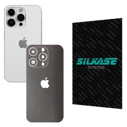 Folie skin SILKASE pentru Apple iPhone 15 Pro Max, gri brushed, protectie spate telefon