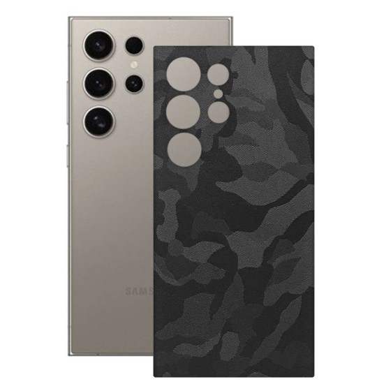 Folie skin SILKASE, pentru Samsung Galaxy S24 Ultra, camo negru, protectie spate telefon (Telefoane Samsung, S1850) by www.silkase.ro