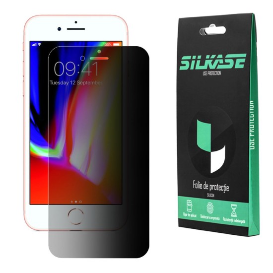 Folie silicon privacy SILKASE pentru iPhone SE 2, FullGlue, FullCover, 10H, negru (iPhone 7, F2915) by www.silkase.ro