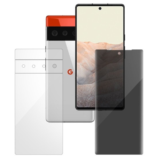 Set 2 folii mixte SILKASE pentru Google Pixel 6, ecran privacy/ spate lucios, silicon regenerabil (Telefoane Google, F4247) by www.silkase.ro