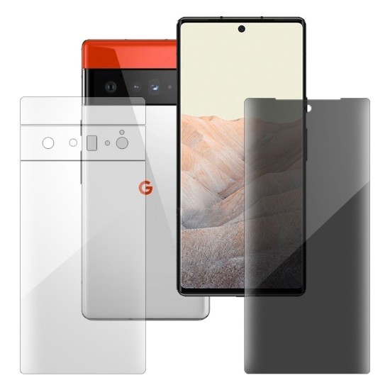 Set 2 folii mixte SILKASE pentru Google Pixel 6 Pro, ecran privacy / spate lucios, silicon regenerabil (Telefoane Google, F4251) by www.silkase.ro
