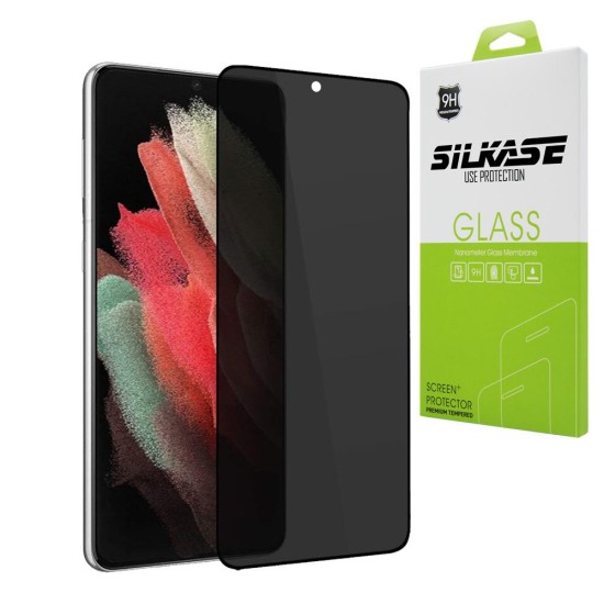 Folie sticla privacy SILKASE pentru Samsung S21 Plus, FullGlue, FullCover, tempered glass 9H,negru (Telefoane Samsung, F2884) by www.silkase.ro