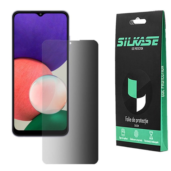 Folie silicon privacy SILKASE pentru Samsung Galaxy A22, FullGlue, FullCover, 10H, negru (Telefoane Samsung, F3025) by www.silkase.ro