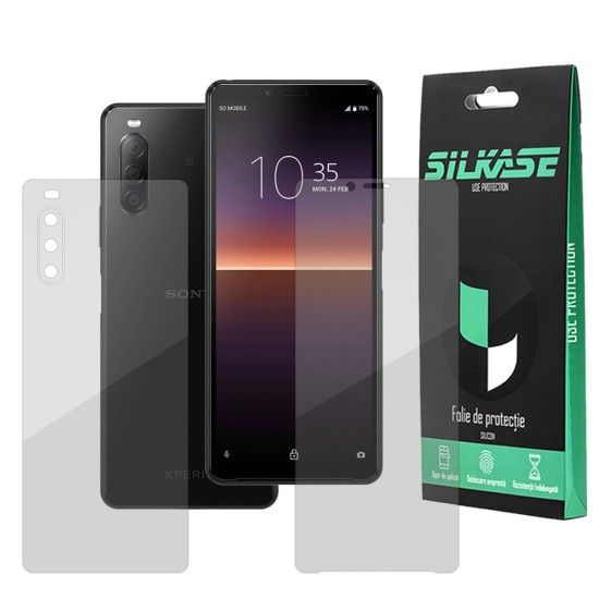Set folii silicon pentru Sony Xperia 10 II, SILKASE, Gel TPU, antibacterian, regenerabil (SILKASE, Xperia 10 II) by www.silkase.ro Set folii silicon pentru Sony Xperia 10 II, SILKASE, Gel TPU, antibacterian, regenerabil (Xperia 10 II, F0555) by www.silkase.ro