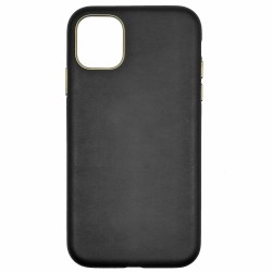 Husa piele SILKASE pentru Apple iPhone 11, piele naturala, protectie metalica, negru/auriu Husa piele SILKASE pentru Apple iPhone 11, piele naturala, protectie metalica, negru/auriu