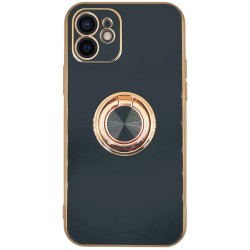 Husa SILKASE pentru iPhone 12, protectie camera, silicon negru/auriu Husa SILKASE pentru iPhone 12, protectie camera, silicon negru/auriu