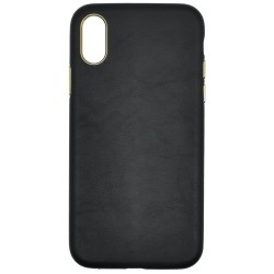 Husa piele SILKASE pentru Apple iPhone X/XS, piele naturala, protectie metalica, negru/auriu Husa piele SILKASE pentru Apple iPhone X/XS, piele naturala, protectie metalica, negru/auriu