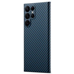 Husa fibra de carbon SILKASE pentru Samsung S22 Ultra, aramid kevlar, albastru/negru