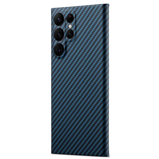 Husa fibra de carbon SILKASE pentru Samsung S22 Ultra, aramid kevlar, albastru/negru (Telefoane Samsung, H1400) by www.silkase.ro