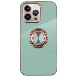 Husa SILKASE Ring pentru Apple iPhone 13 Pro Max, silicon menta/gold Husa SILKASE Ring pentru Apple iPhone 13 Pro Max, silicon menta/gold