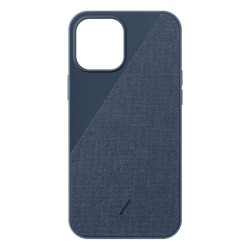 Husa telefon Native Union, Clic Canvas, compatibila iPhone 12 Pro Max, cu accente din tesatura Premium, compatibila incarcatoare wireless, indigo