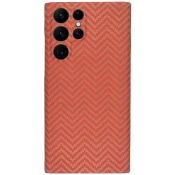 Husa fibra de carbon SILKASE pentru Samsung S22 Ultra, aramid kevlar, portocaliu Husa fibra de carbon SILKASE pentru Samsung S22 Ultra, aramid kevlar, portocaliu