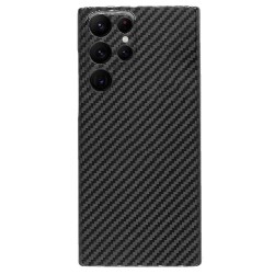 Husa fibra de carbon SILKASE pentru Samsung S22 Ultra, protectie camera, aramid kevlar, negru lucios