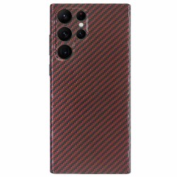 Husa fibra de carbon SILKASE pentru Samsung S22 Ultra, protectie camera, aramid kevlar, rosu lucios (RESIGILAT, LOVIT)