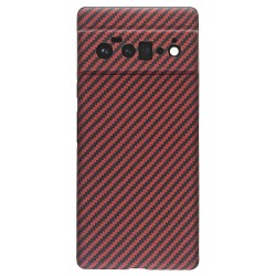 Husa fibra de carbon SILKASE pentru Google Pixel 6 Pro, protectie camera, aramid kevlar, rosu