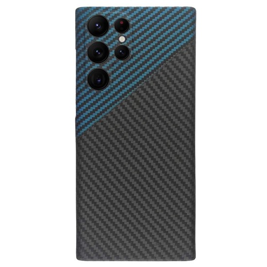 Husa fibra de carbon SILKASE pentru Samsung S22 Ultra, protectie camera, aramid kevlar, albastru/negru (Telefoane Samsung, H1526) by www.silkase.ro
