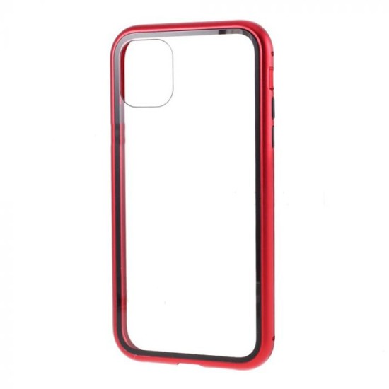 Husa iPhone 11 Pro, SILKASE Force, tempered glass, bumper aluminiu magnetic, Rosu (iPhone 11 Pro, H0128) by www.silkase.ro