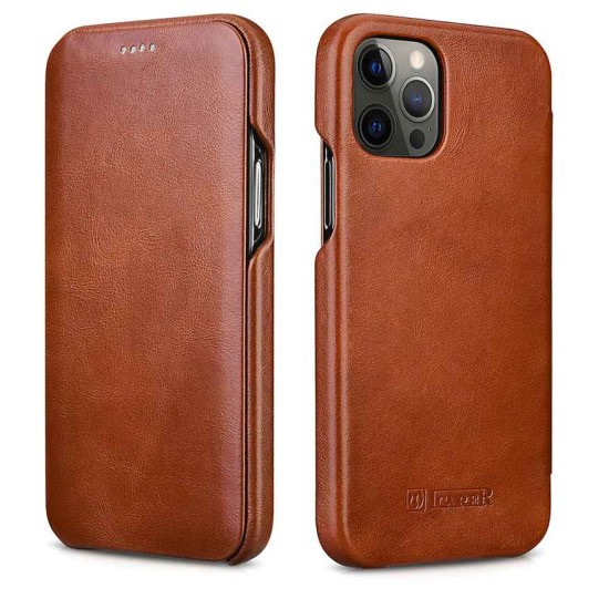 Husa flip iCarer, pentru Apple iPhone 12 / 12 Pro, din piele, tip carte cu clapeta curbata, Maro coniac (iCarer, iPhone 12 Pro) by www.silkase.ro Husa flip iCarer, pentru Apple iPhone 12 / 12 Pro, din piele, tip carte cu clapeta curbata, Maro coniac (iPhone 12 Pro, H073) by www.silkase.ro