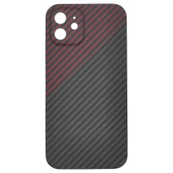 Husa fibra carbon SILKASE pentru iPhone 12, protectie camera, aramid kevlar, rosu Husa fibra carbon SILKASE pentru iPhone 12, protectie camera, aramid kevlar, rosu