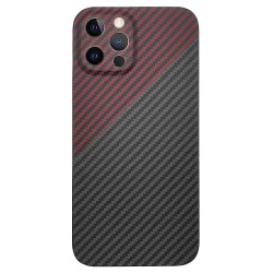 Husa fibra carbon SILKASE pentru iPhone 12 Pro Max, protectie camera, aramid kevlar, rosu