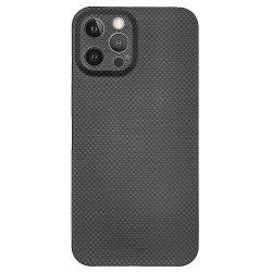 Husa fibra carbon SILKASE pentru iPhone 12 Pro, aramid kevlar, protectie camera, mozaic negru