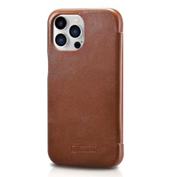 Husa flip iCarer, pentru Apple iPhone 13 Pro Max, din piele, tip carte cu clapeta curbata, Maro coniac Husa flip iCarer, pentru Apple iPhone 13 Pro Max, din piele, tip carte cu clapeta curbata, Maro coniac
