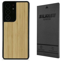 Husa SILKASE Wood pentru Samsung S21 Ultra, Hybrid silicon/lemn deschis Husa SILKASE Wood pentru Samsung S21 Ultra, Hybrid silicon/lemn deschis