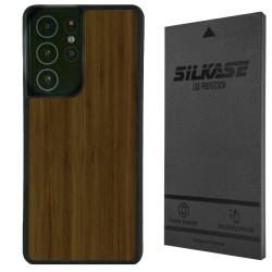 Husa SILKASE Wood pentru Samsung S21 Ultra, Hybrid silicon/lemn inchis Husa SILKASE Wood pentru Samsung S21 Ultra, Hybrid silicon/lemn inchis
