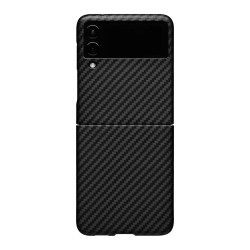 Husa fibra carbon SILKASE pentru Samsung Z Flip 3, aramid kevlar, negru Husa fibra carbon SILKASE pentru Samsung Z Flip 3, aramid kevlar, negru