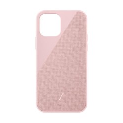 Husa telefon Native Union, Clic Canvas, compatibila iPhone 12/12 Pro, cu accente din tesatura Premium, compatibila incarcatoare wireless, roz