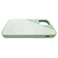 Husa telefon Native Union, Clic Canvas, compatibila iPhone 12 Pro Max, cu accente din tesatura Premium, compatibila incarcatoare wireless, gri-verzui Husa telefon Native Union, Clic Canvas, compatibila iPhone 12 Pro Max, cu accente din tesatura Premium, compatibila incarcatoare wireless, gri-verzui