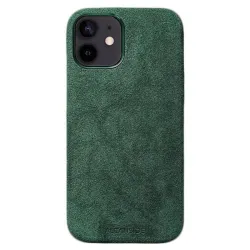 Husa compatibila cu Apple iPhone 12 Mini, SILKASE, alcantara, culoare verde inchis