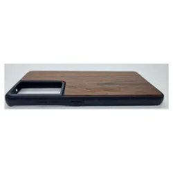 Husa SILKASE Wood pentru Samsung S21 Ultra, Hybrid silicon/lemn inchis