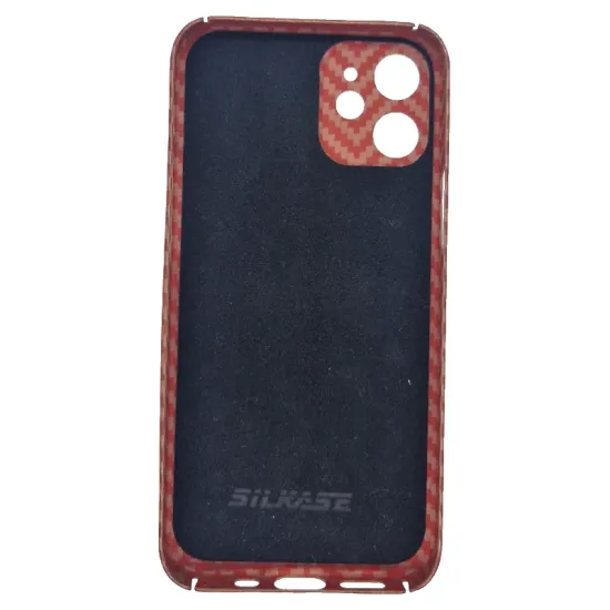 Husa fibra carbon SILKASE pentru iPhone 12 Mini, protectie camera, aramid kevlar, portocaliu (iPhone 12 Mini, H0971) by www.silkase.ro