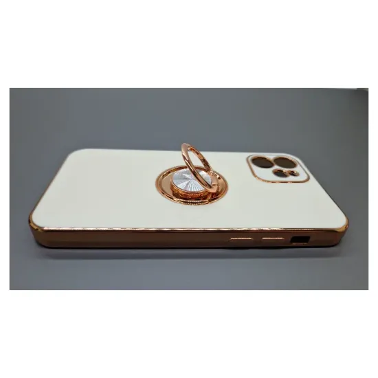 Husa SILKASE pentru iPhone 12, protectie camera, silicon alb/auriu (iPhone 12 Pro, H1105) by www.silkase.ro