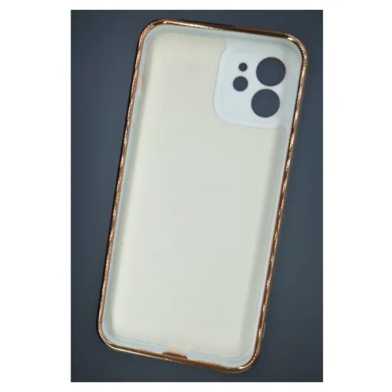 Husa SILKASE pentru iPhone 12, protectie camera, silicon alb/auriu (iPhone 12 Pro, H1105) by www.silkase.ro
