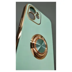 Husa SILKASE pentru iPhone 12, protectie camera, silicon menta/auriu