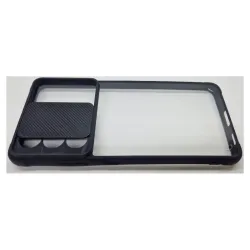 Husa SILKASE pentru Samsung S21 Ultra, camera privacy, plastic/cauciuc, negru/transparent