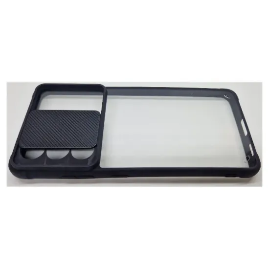 Husa SILKASE pentru Samsung S21 Ultra, camera privacy, plastic/cauciuc, negru/transparent (Telefoane Samsung, H1184) by www.silkase.ro