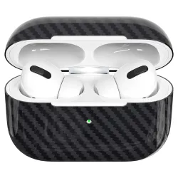 Husa fibra de carbon SILKASE pentru Apple Airpods Gen.3, aramid kevlar, negru lucios
